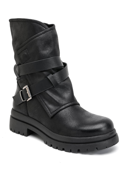BOOTS NOIRES BIKER DOUBLES BOUCLES MISS ALLY