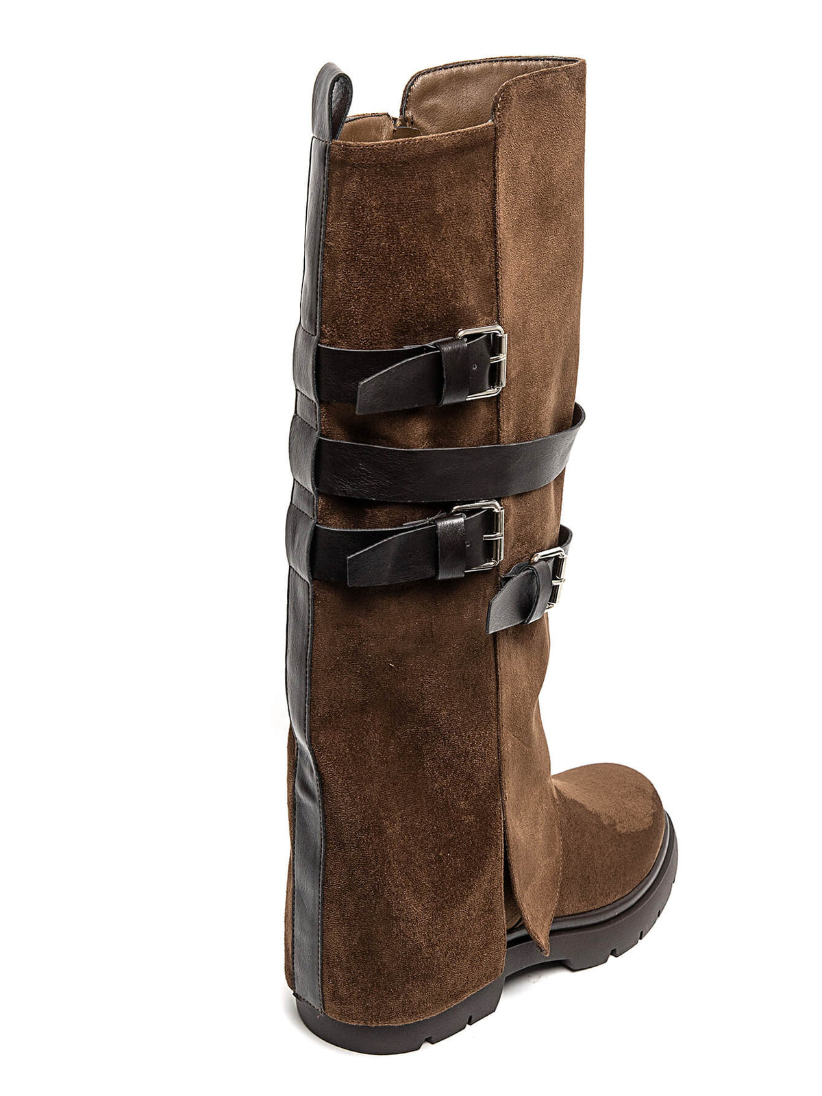 BOTTES HAUTES À RABAT EFFET DAIM CAMEL – BOTTES FEMME À BOUCLES SEMELLE CRANTÉE