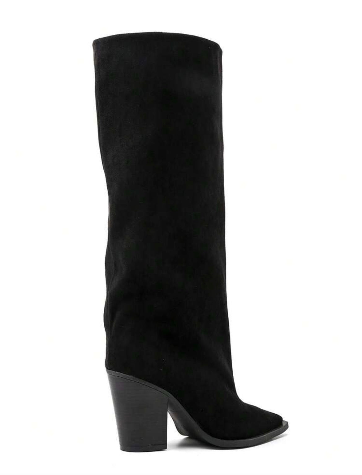 BOTTES HAUTES SUÉDINE BOUT POINTU TALON BLOC – MISS ABIGAIL NOIR