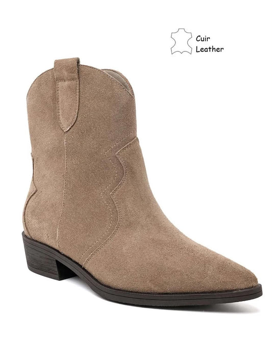 BOTTINES SANTIAGS EN DAIM VÉRITABLE – TAUPE MISS ANIKA