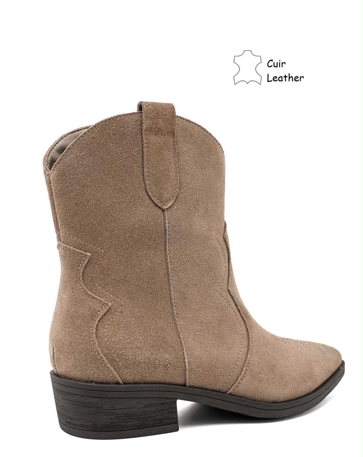 BOTTINES SANTIAGS EN DAIM VÉRITABLE – TAUPE MISS ANIKA