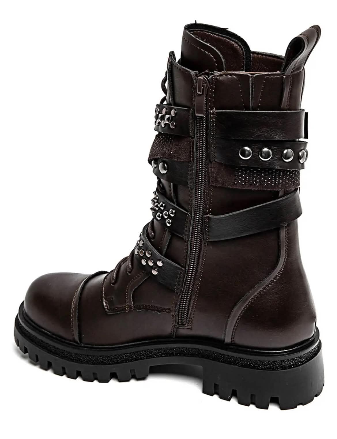 BOTTINES RANGERS CLOUTÉES À BOUCLES – MARRON