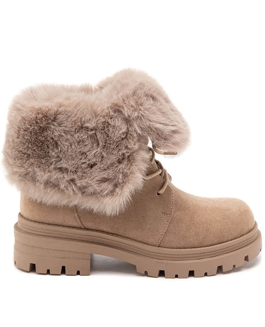BOTTINES FOURRÉES FEMME À LACETS EFFET DAIM – TAUPE MISS ALONA