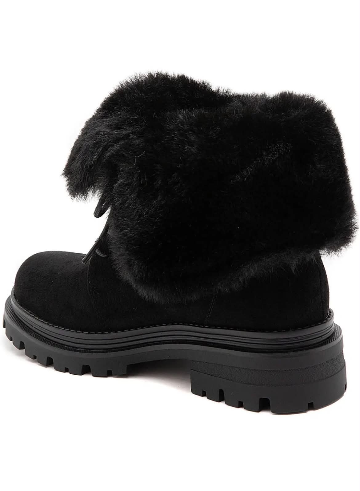 BOTTINES FOURRÉES FEMME À LACETS EFFET DAIM – NOIR MISS ALONA