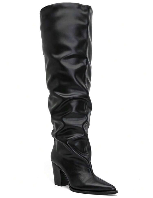 CUISSARDES SIMILI CUIR EFFET FROISSÉ BOUT POINTU TALON BLOC – MISS WILLOW NOIR