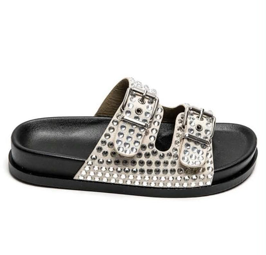 Mules à Strass et Boucles Ajustables – Élégance & Confort Beige