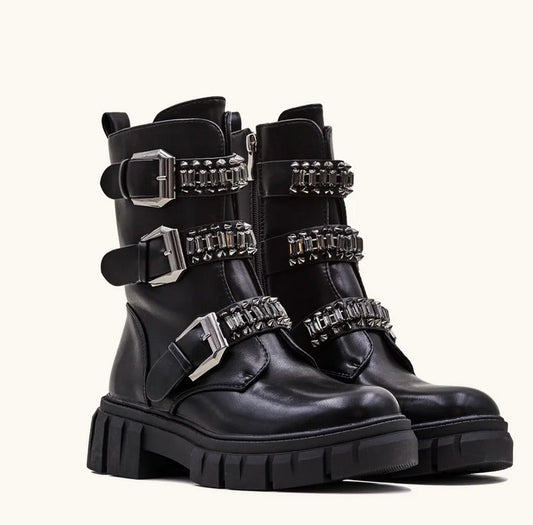 CHAUSSURES FEMME BOTTINES TRIPLE BOUCLE STRASS MISS ARIANA
