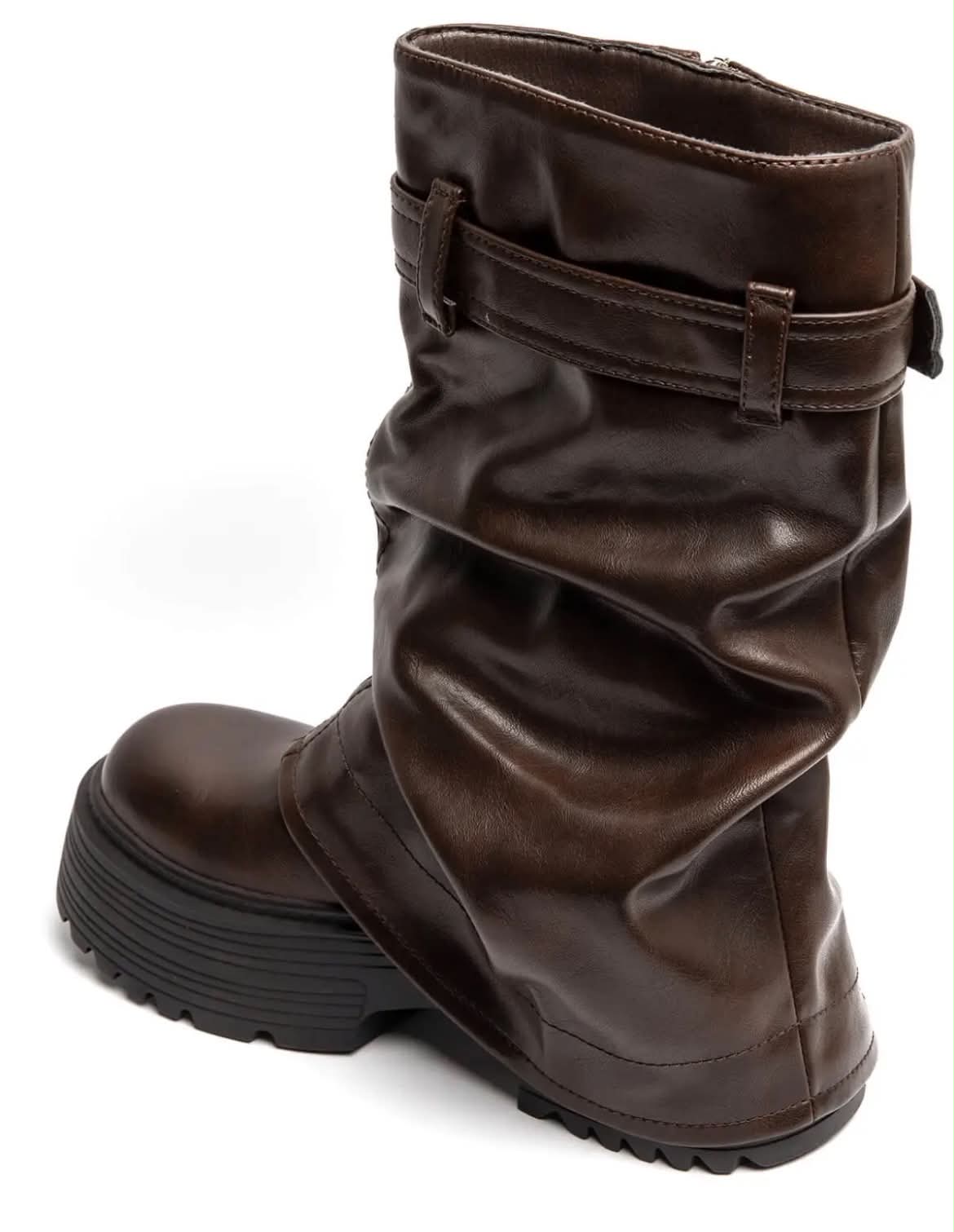 BOTTES PLATEFORME FEMME À REVERS ZIPPÉ & BOUCLE – MARRONMISS FOLY