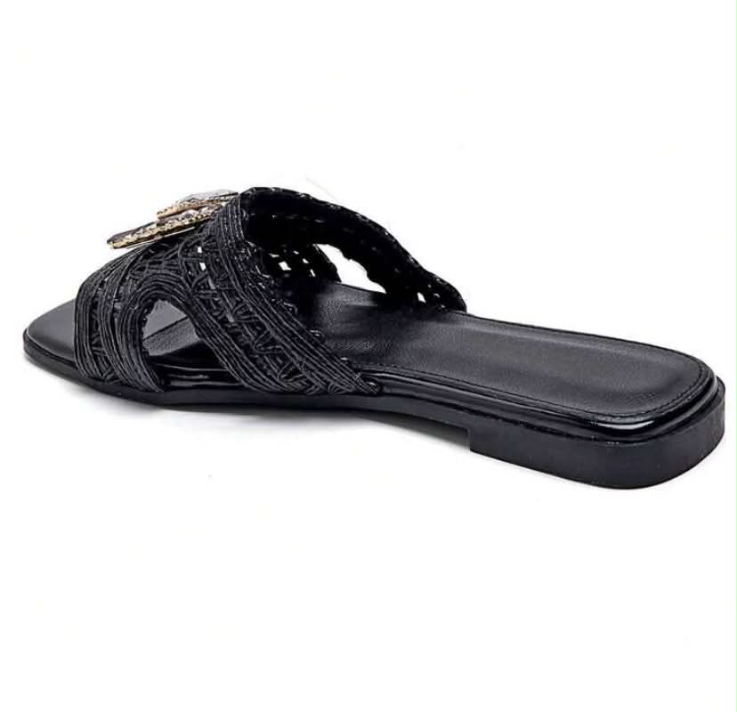 Mules plates bijoux – Élégance noir