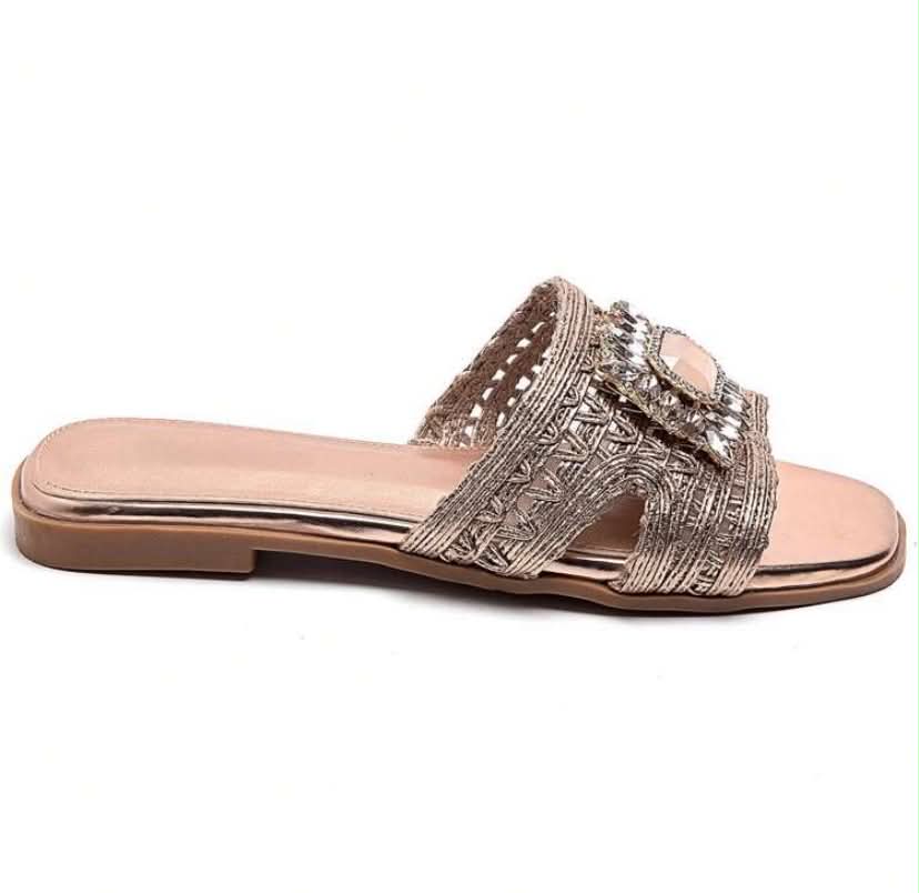 Mules plates bijoux – Élégance or rose