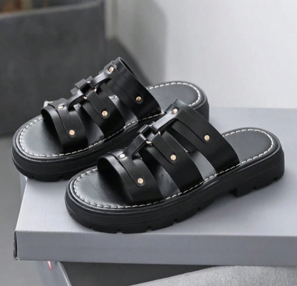 Chaussures femme sandales mules à platform noir