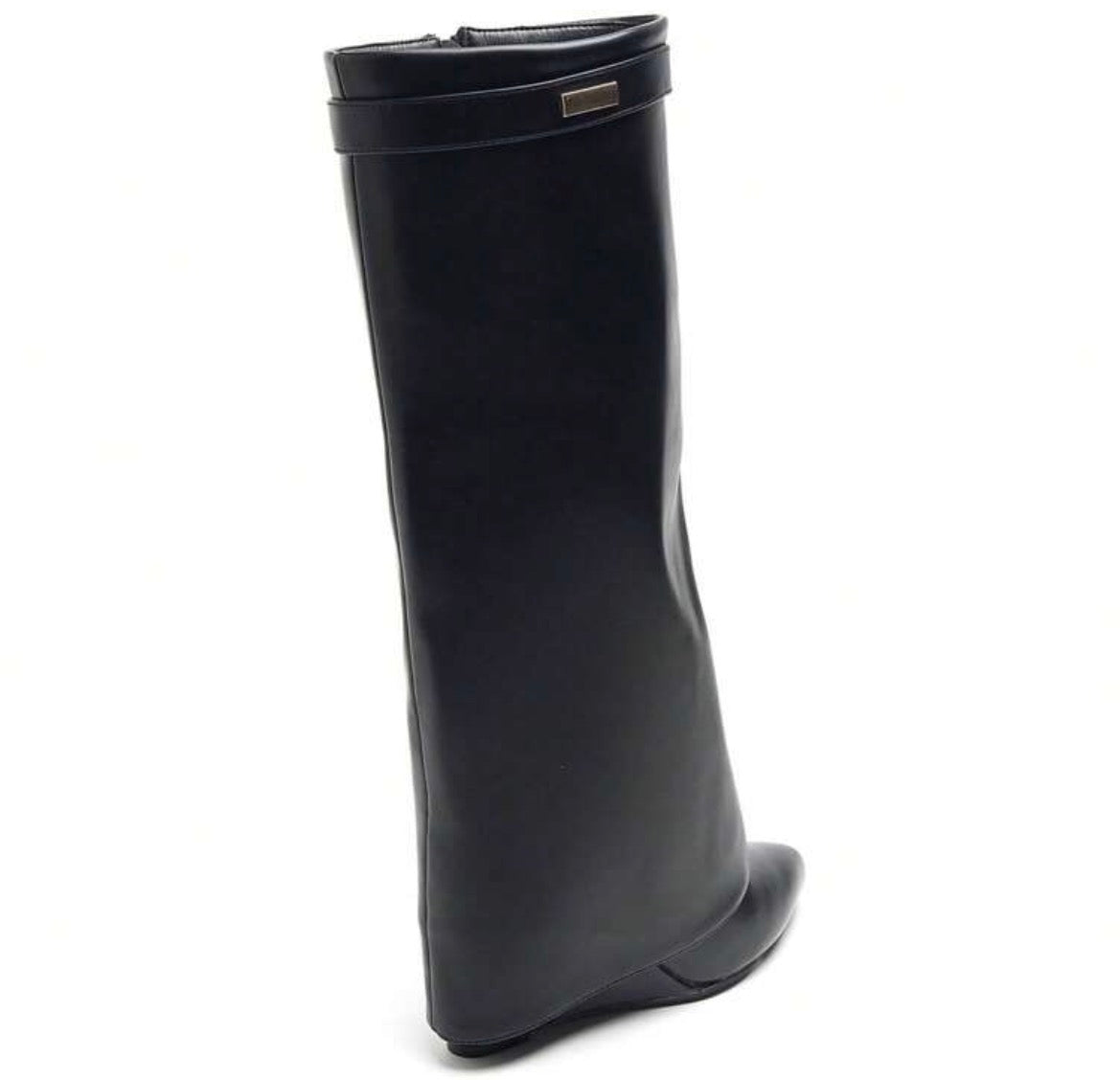 BOTTES SIMILICUIR NOIR TIGE ENVELOPPANTE TALON COMPENSÉ CACHÉ MISS MADISON