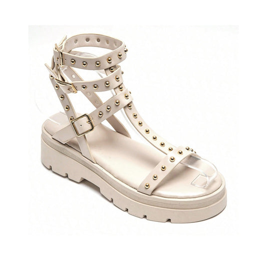Sandales gladiateurs cloutée à platform miss Glita serpent beige creme