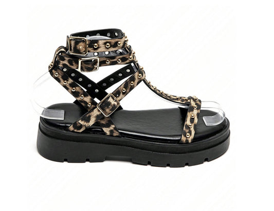 Sandales gladiateurs cloutée à platform miss Glita leopard