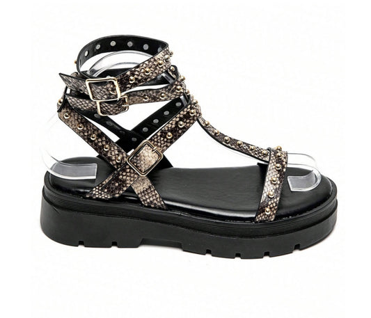 Sandales gladiateurs cloutée à platform miss Glita serpent snake print