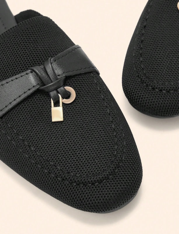 Mules Loafers noir toile à Détails Bijoux