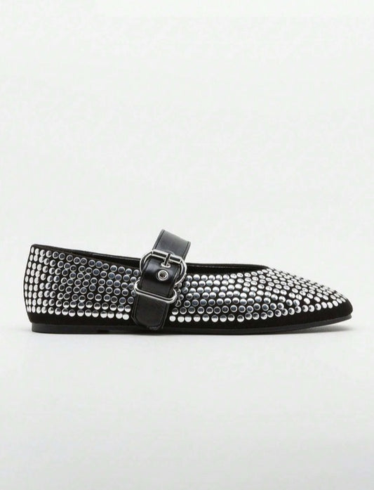 Ballerines cloutées noir et argent