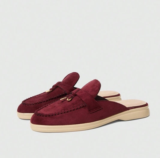 Mules Loafers bordeau à Détails Bijoux