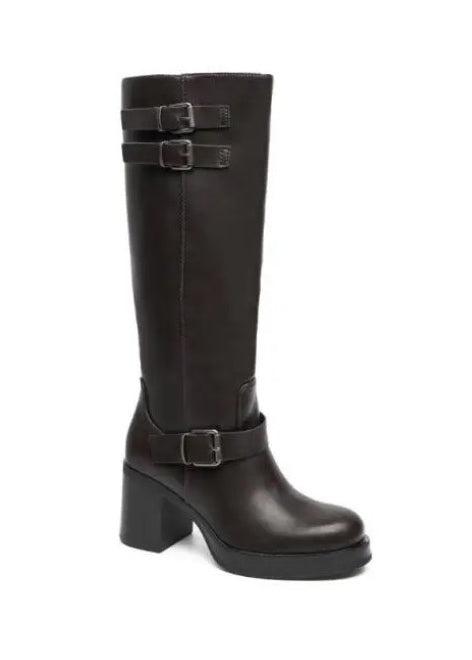 BOTTES AVEC TALONS EPAIS ET BOUCLES DECORATIVES MISS JOYCE MARRON FONCE
