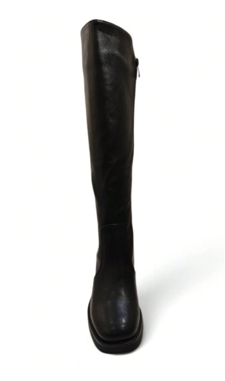 BOTTES HAUTES À TALON CARRÉ ELASTIQUE MOLLET FORT MISS SHARAZE NOIR