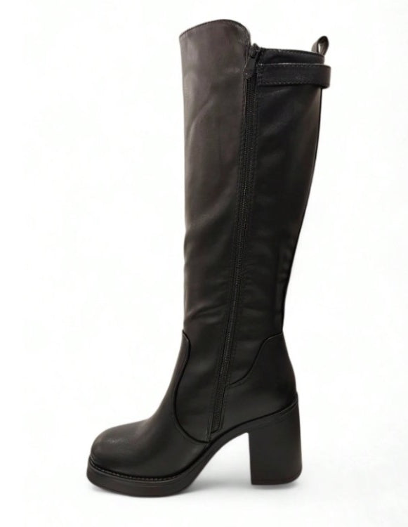 BOTTES HAUTES À TALON CARRÉ ELASTIQUE MOLLET FORT MISS SHARAZE NOIR