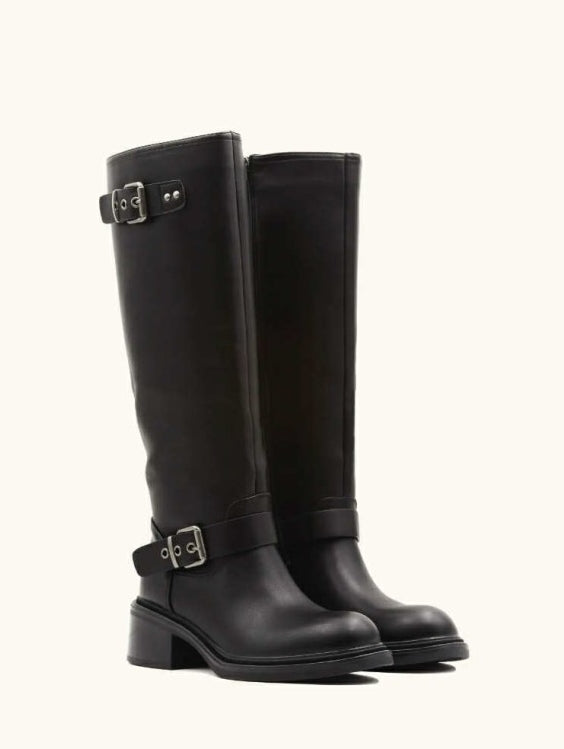 BOTTES HAUTES BICKER CAVALIÈRE NOIR SIMILI CUIR CONFORT QUOTIDIEN MISS EMILIE