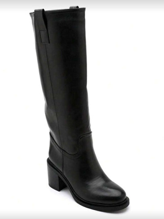 BOTTES HAUTES TALON CARRÉ CONFORTABLE EN SIMILI CUIR LISSE MISS SERENA NOIR