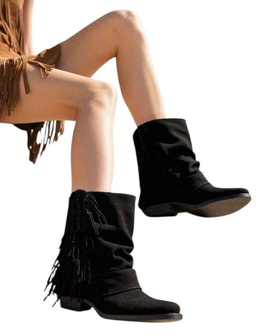 BOTTINES EN SUÉDINE À FRANGES “MADISON” – COULEUR NOIR