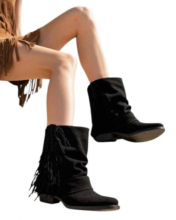 BOTTINES EN SUÉDINE À FRANGES “MADISON” – COULEUR NOIR