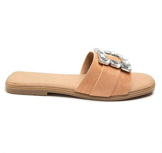Mules plates ornées de strass – Élégance décontractée Camel