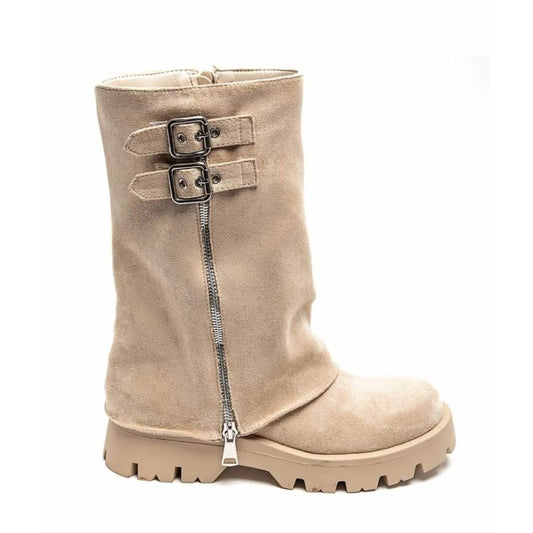 CHAUSSURES FEMME BOTTES BOTTINES BICKER ZIP BOUCLE MISS ANAE BEIGE