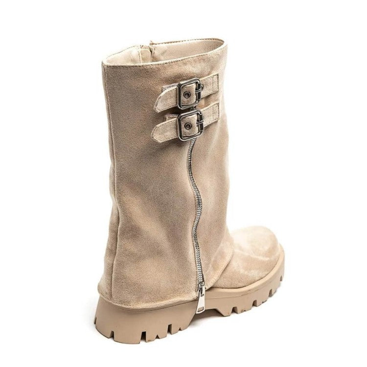 CHAUSSURES FEMME BOTTES BOTTINES BICKER ZIP BOUCLE MISS ANAE BEIGE