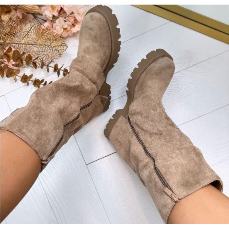 CHAUSSURES FEMME BOTTES BOTTINES BICKER ZIP BOUCLE MISS ANAE TAUPE