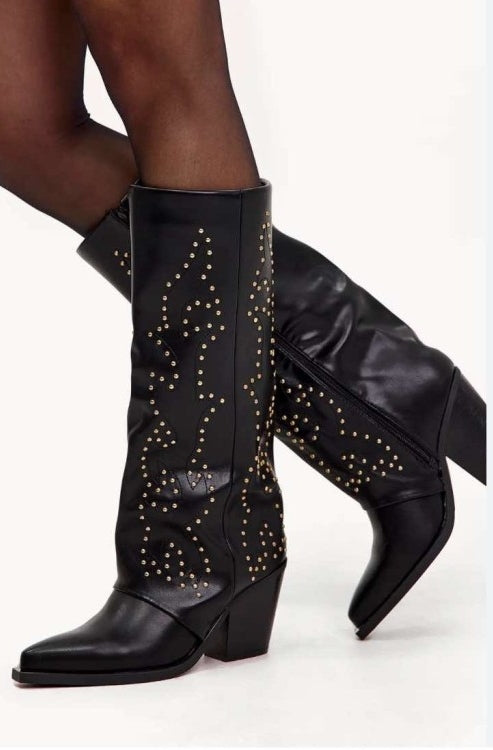 CHAUSSURES FEMME BOTTES HAUTES NOIR CLOUTEE MISS COVA
