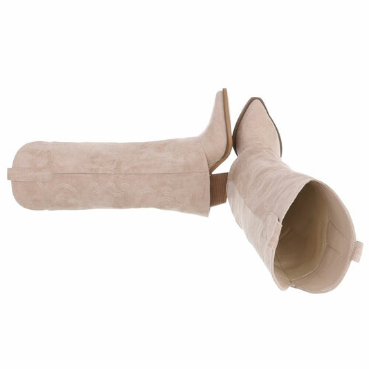 CHAUSSURES FEMME BOTTES HAUTES WESTERN BEIGE ZIP