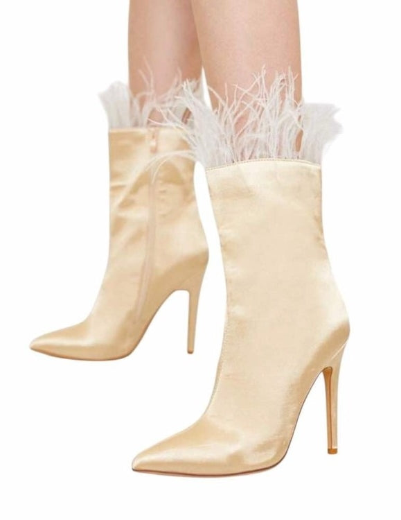 CHAUSSURES FEMME BOTTINES A TALON PLUME CONFORT ET ELEGANCE MISS FLUFFY BEIGE