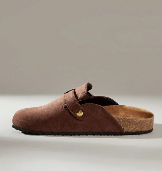 Chaussures femme sabot boucle miss clogs marron et or