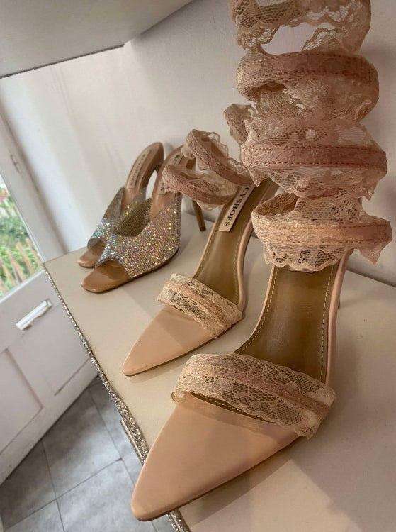 CHAUSSURES FEMME SANDALES LANIERES DENTELLE BEIGE MARIAGE PROMO