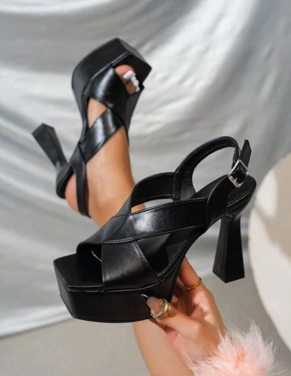 CHAUSSURES FEMMES TALON HAUT PLATFORM LANIERES CROISES MISS ANGELA NOIR