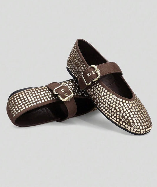Ballerines cloutées choco et or