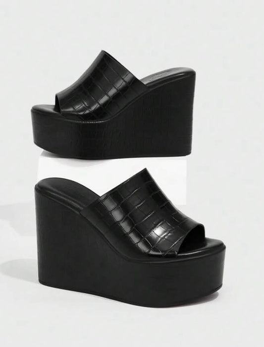 Sandales compensées à plateforme - Élégance & Confort Noir croco