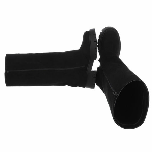 BOTTES HAUTES NOIRES ASPECT DAIM – EFFET GUÊTRE, BOUCLES & ZIP ARGENTÉS MISS VERONICA