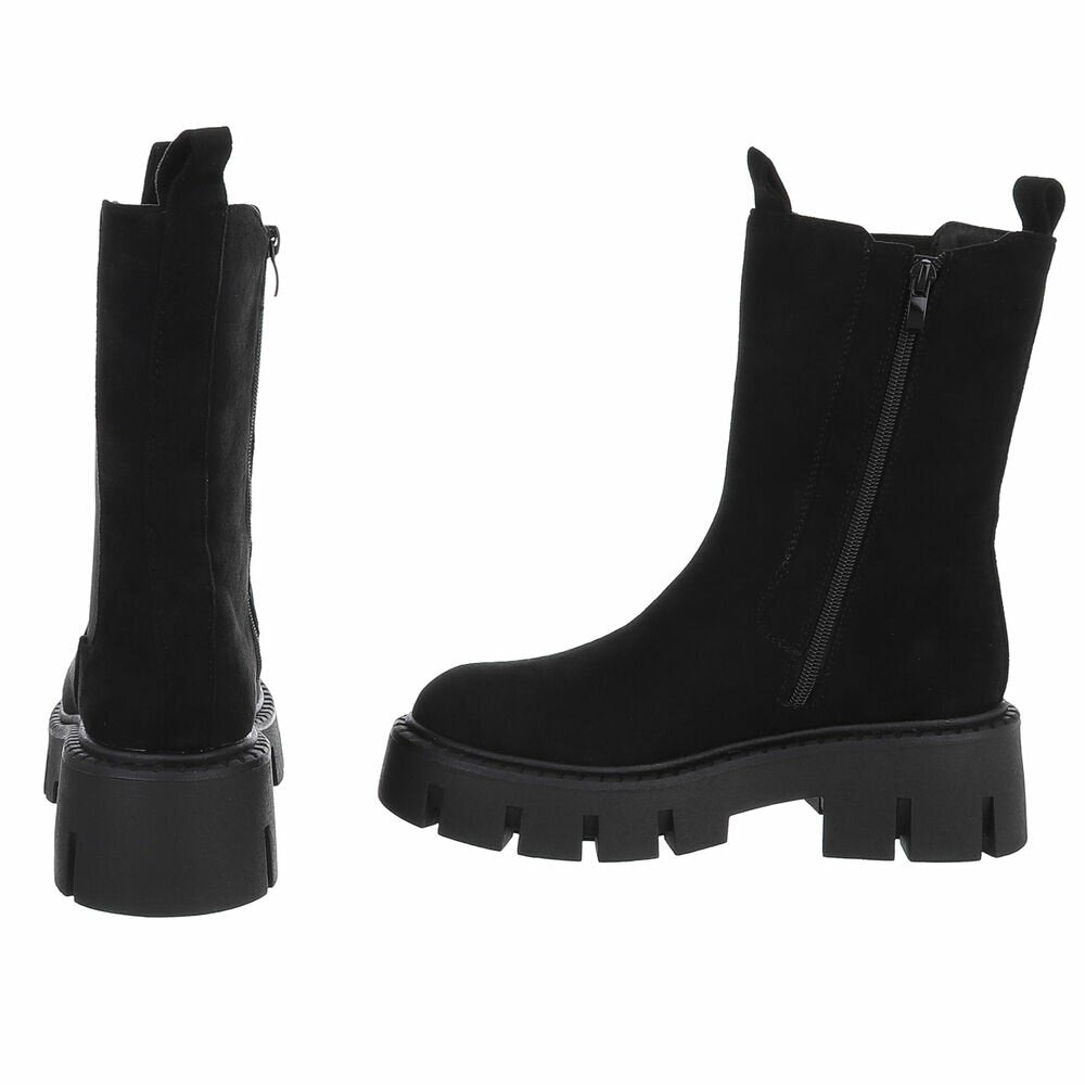 BOTTES CHELSEA NOIRES SUÉDINE PREMIUM – SEMELLE CRANTÉE PLATEFORME MISS AUDRINA