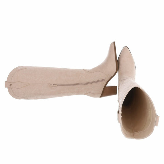 BOTTES WESTERN HAUTES NUDE ASPECT DAIM – SURPIQÛRES BRODÉES & TALON BOIS