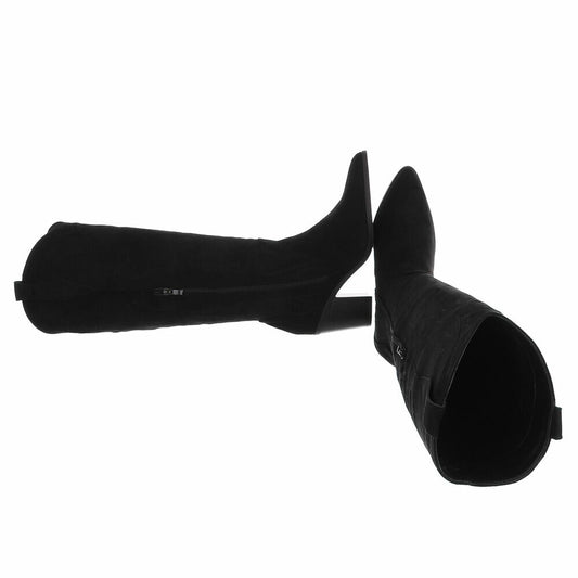 BOTTES WESTERN HAUTES NOIRES ASPECT DAIM – SURPIQÛRES BRODÉES & BOUT POINTU MISS ASHER