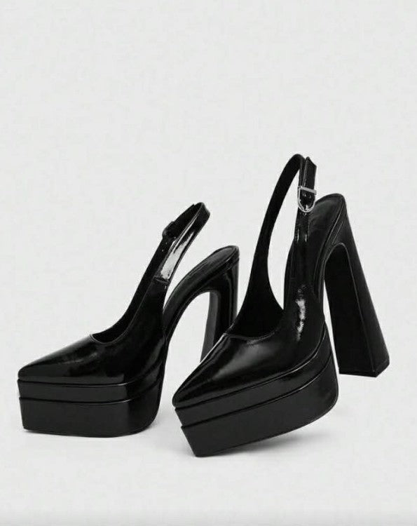 Escarpins Slingback à Plateforme XL – Vernis Noir MISS ADALINE NOIR