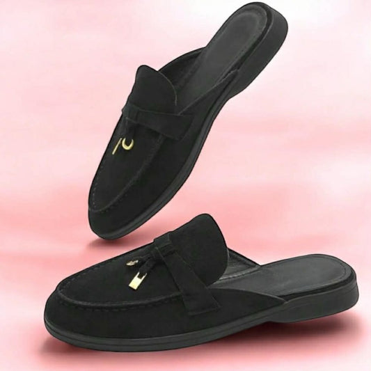 Mules en Suédine Noir "Élégance Signature" – Confort & Raffinement