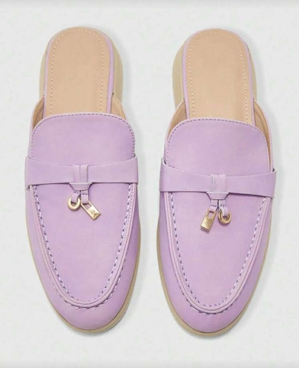 Mules Loafers Lilas à Détails Bijoux