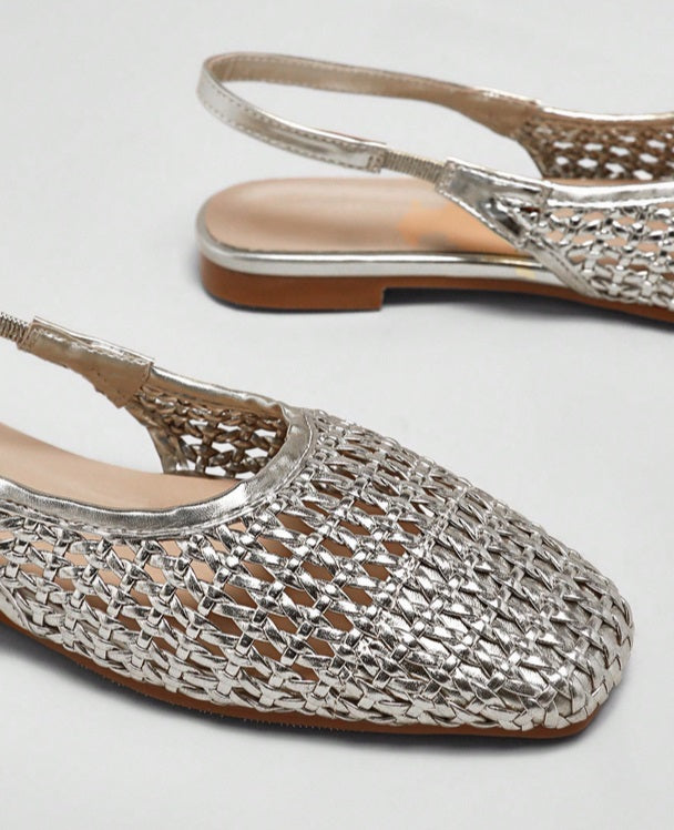 Mules ballerines filet argent