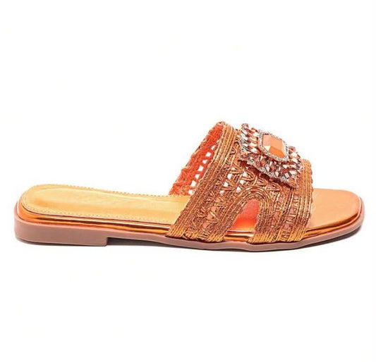 Mules plates bijoux – Élégance orange